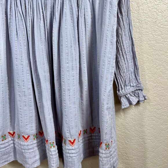 Peek Shiloh Floral Gray Embroidered Metallic Striped Long Sleeve Dress Girls 10 - Picture 8 of 16